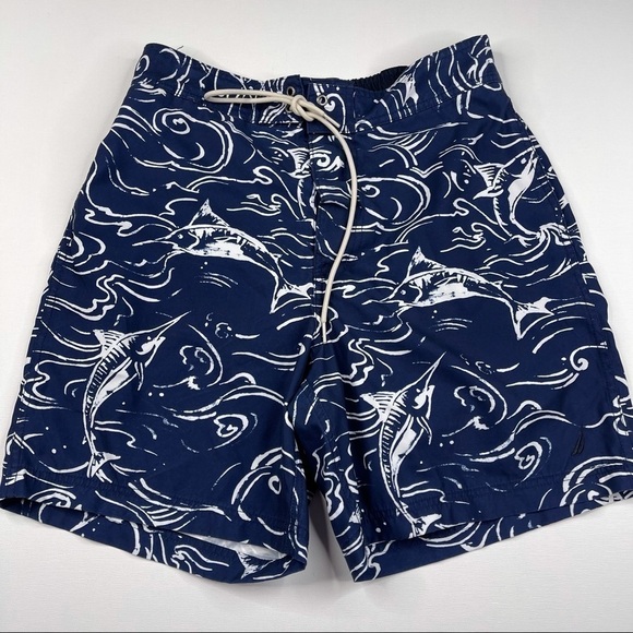 Nautica Shorts Swim Trunks Fishing Sailing Beach Ocean Pool Resort Vacation Navy - Picture 1 of 15